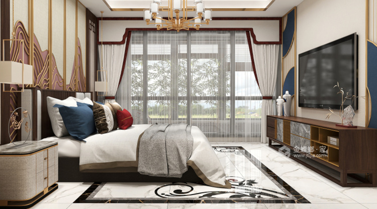 140平曲阜圣水苑新中式风格-江上明月-卧室效果图及设计说明