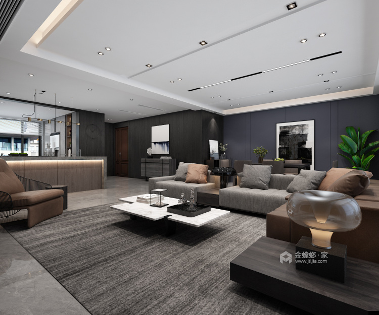 160平鑫福源现代风格-都市时尚的三口之家-客厅效果图及设计说明