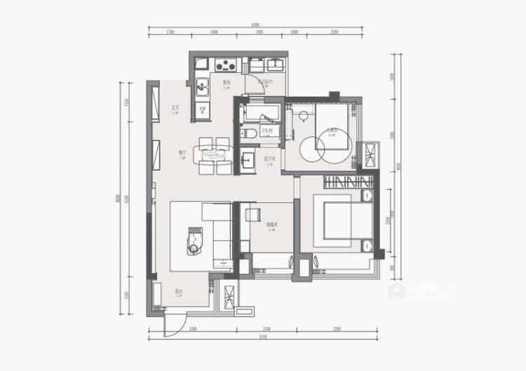 89平新凯家园现代风格-简约轻奢风-平面设计图及设计说明