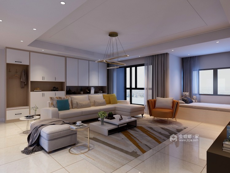95平宝龙公寓现代风格-公寓效果案例赏析-客厅效果图及设计说明