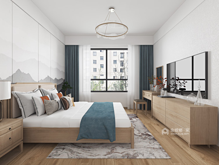 141平皖江一号院新中式风格-尘世-卧室效果图及设计说明