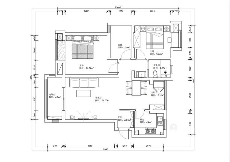 108平桥鑫公寓现代风格-改变不止于此-平面设计图及设计说明