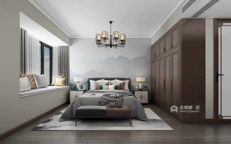 152平公园天下新中式风格-宁静致远-卧室效果图及设计说明