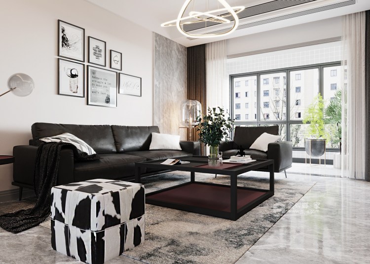 126平城市之光现代风格-简约干练的黑白调空间-客厅效果图及设计说明