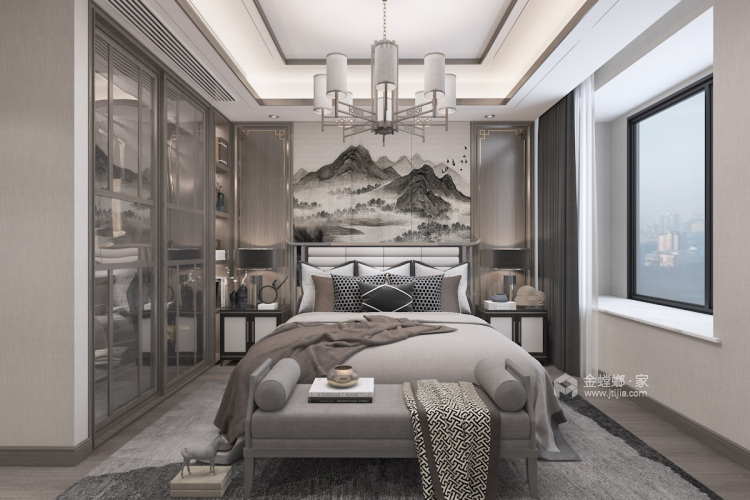145平富园名都新中式风格-那一抹中国红-卧室效果图及设计说明