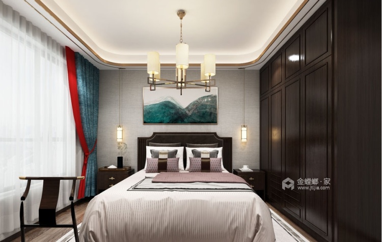 107平中心城新中式风格-卧室效果图及设计说明