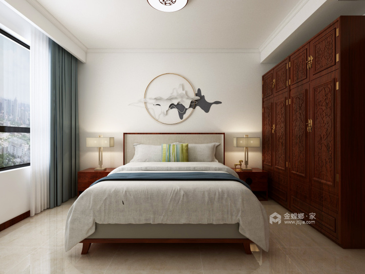 159平外滩玺园新中式风格-流光千年印古意 四壁浮影悟中采-卧室效果图及设计说明