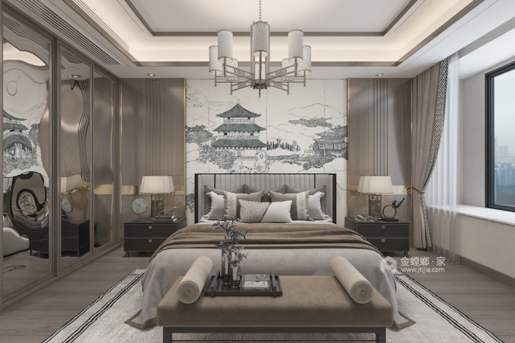 145平富园名都新中式风格-那一抹中国红-卧室效果图及设计说明