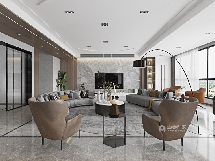 220平熙悦府现代风格-灰度-客厅效果图及设计说明
