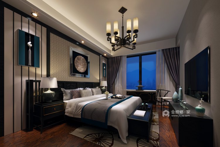360平蓝湖郡龙隐别墅新中式风格-青花瓷·一迳抱幽山，居然城市间-卧室效果图及设计说明