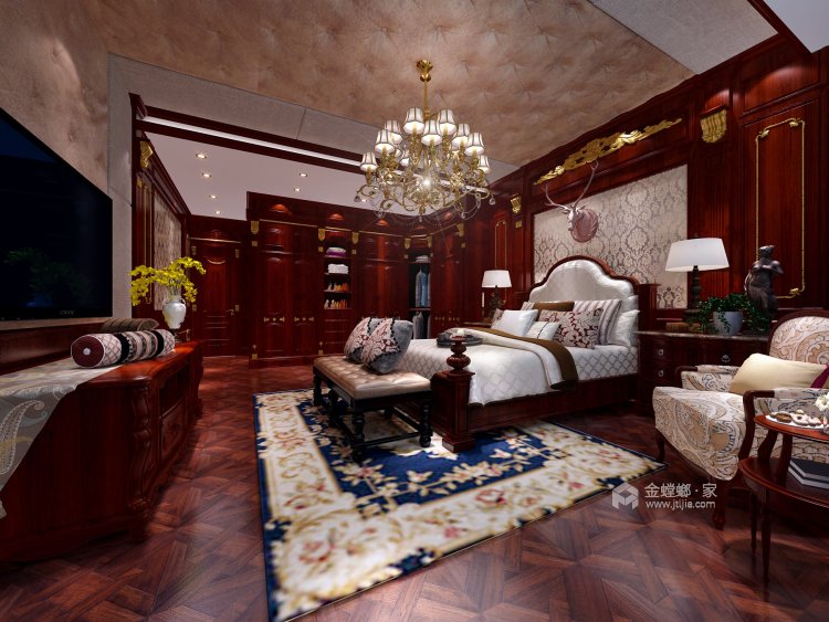 366平美式风格-拉菲的家·品味雕刻在岁月里的美式经典-卧室效果图及设计说明