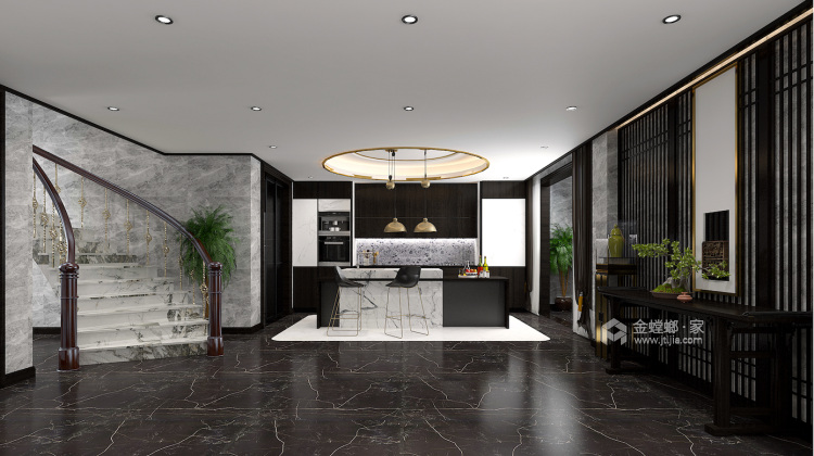 550平自建别墅新中式风格-中西·东西-餐厅效果图及设计说明