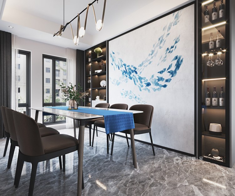 126平城市之光现代风格-简约干练的黑白调空间-餐厅效果图及设计说明