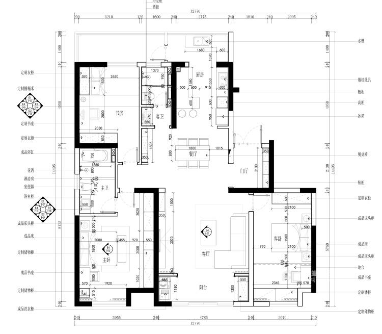 150平绿地中央广场现代风格-至简生活-平面设计图及设计说明