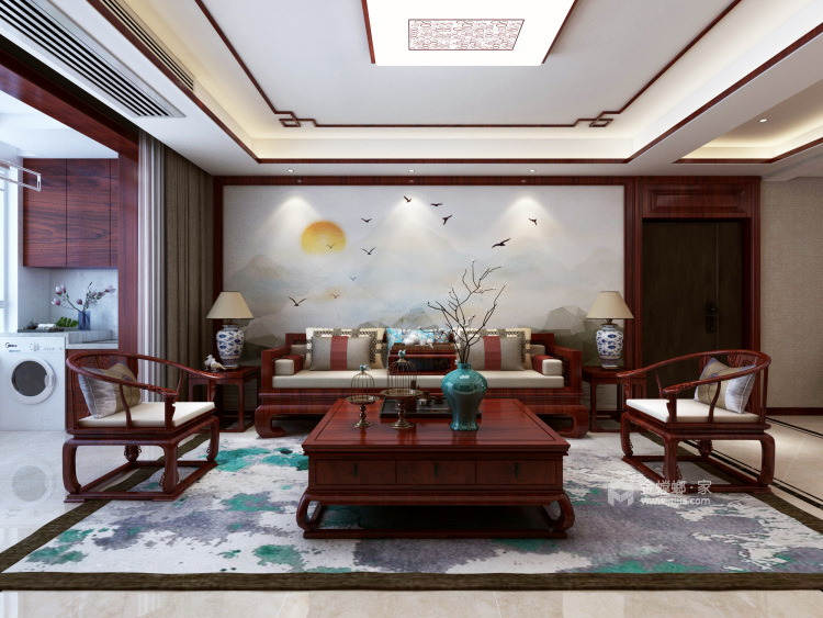 159平外滩玺园新中式风格-流光千年印古意 四壁浮影悟中采-客厅效果图及设计说明