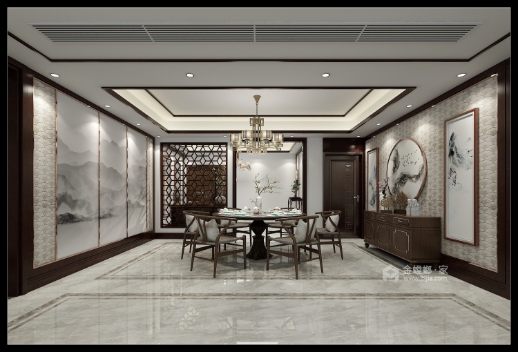 240平金鹰新中式风格-餐厅效果图及设计说明