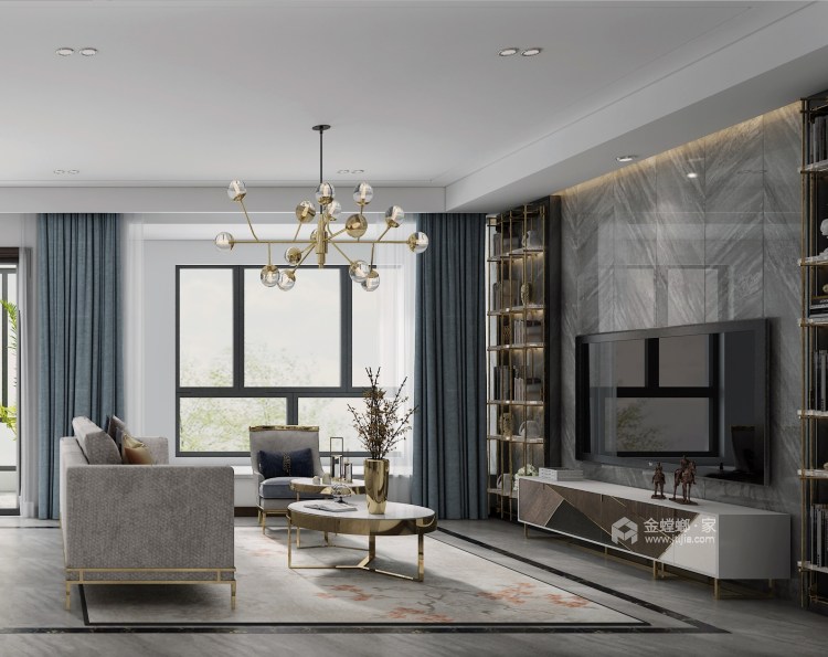 142平狮山原著现代风格-轻奢演绎舒适生活-客厅效果图及设计说明