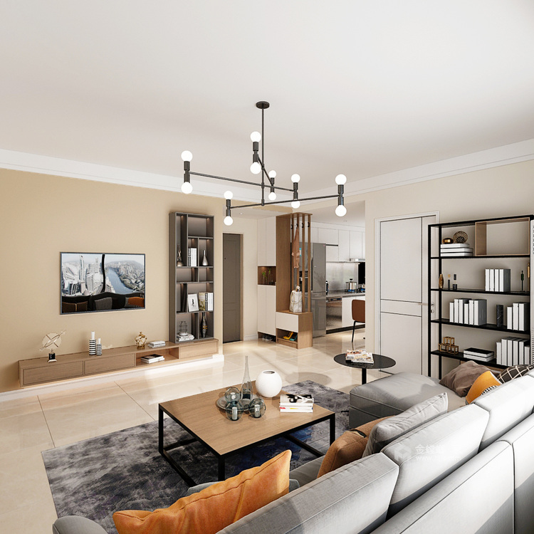 95平逸品香山现代风格-营造多元化空间-客厅效果图及设计说明