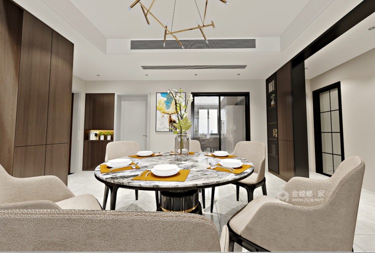 143平皖江一号院现代风格-都市中的诗意栖居-餐厅效果图及设计说明