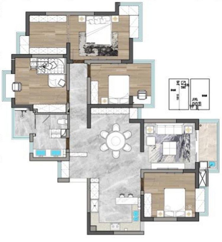 168平中央城美式风格-联动空间-平面设计图及设计说明