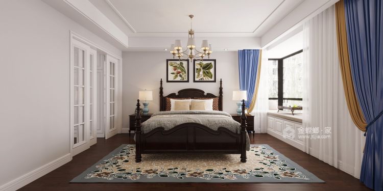 168平中央城美式风格-联动空间-卧室效果图及设计说明