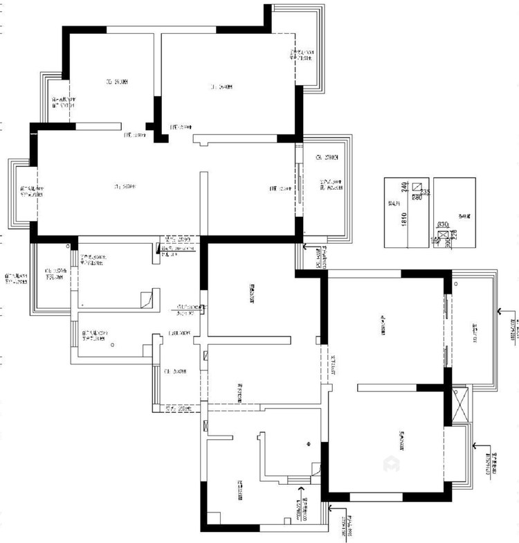 168平中央城美式风格-联动空间-业主需求&原始结构图
