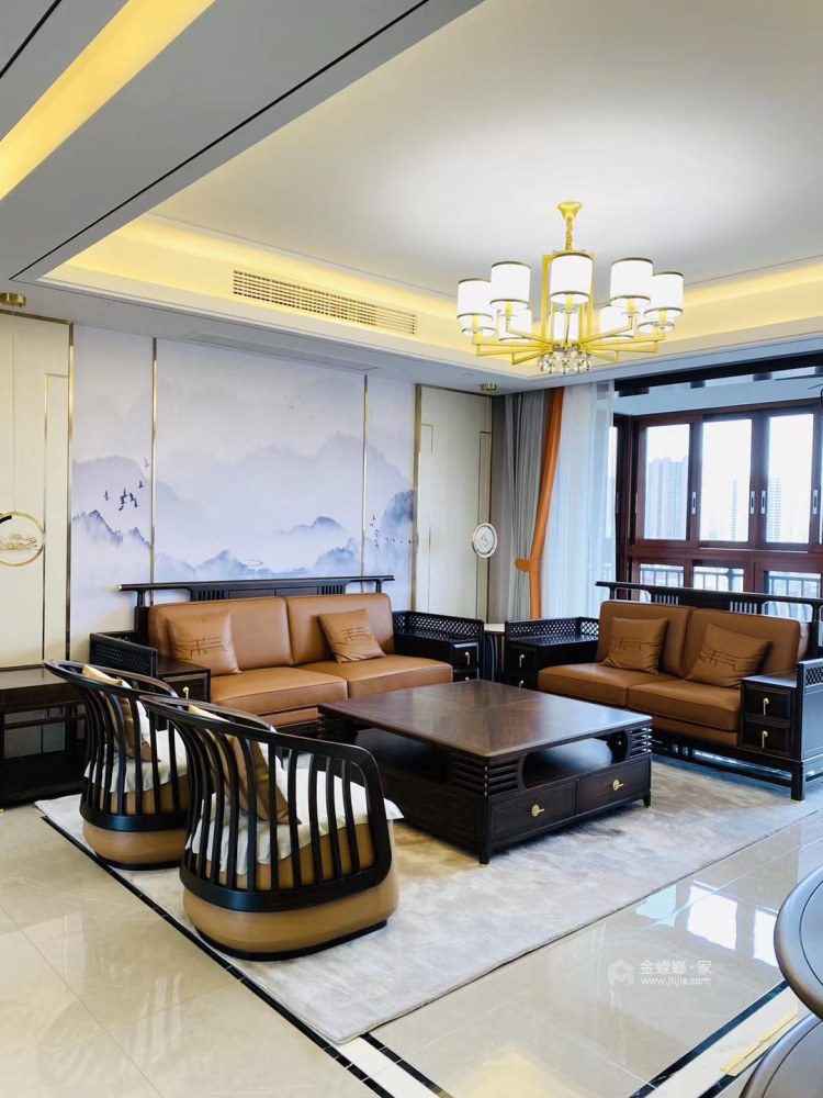 200平碧桂园钻石湾新中式风格-客厅效果图及设计说明