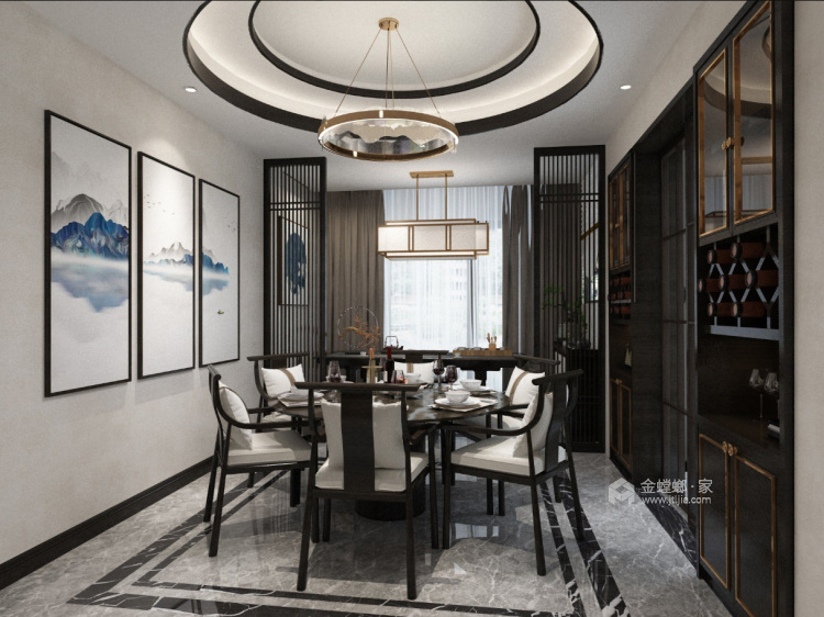 130平香榭湾新中式风格-山水雅韵 诗意东方-餐厅效果图及设计说明
