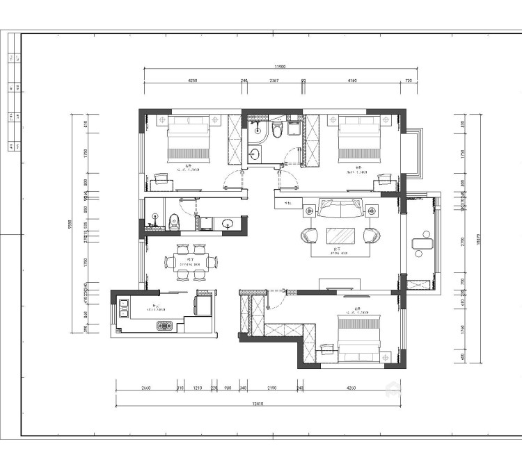 150平绿茵家园新中式风格-平面布置图