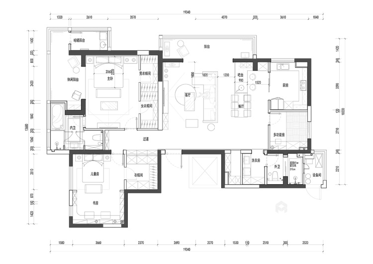 138平天元世家现代风格-简约家-平面设计图及设计说明