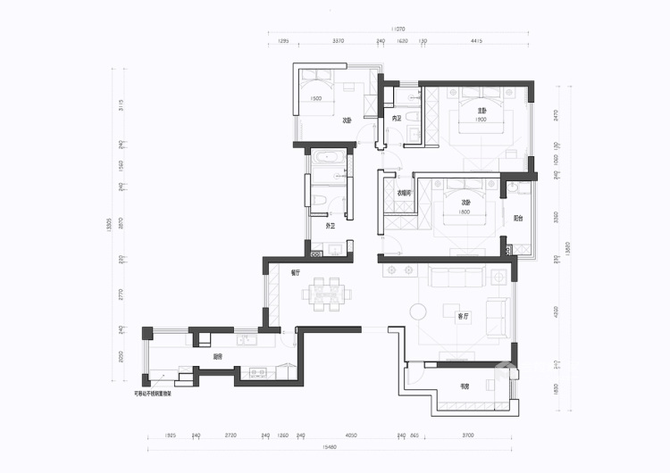 170平蠡湖名邸美式风格-古典高贵的4居室美式案例-平面设计图及设计说明