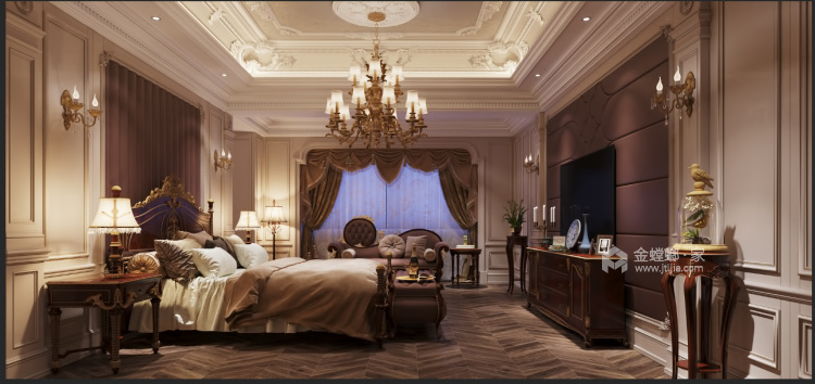 600平碧桂园钻石墅美式风格-高奢豪宅，纯正美式定制-卧室效果图及设计说明