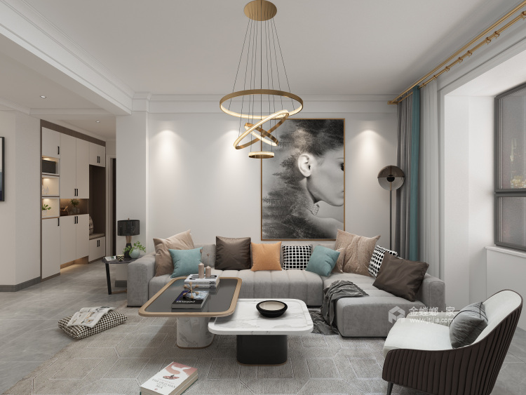 125平梧桐印象现代风格-三室单身主义-客厅效果图及设计说明