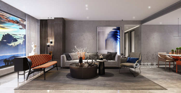 225平碧桂园现代风格-蓝舞，感受色彩的悦动-客厅效果图及设计说明