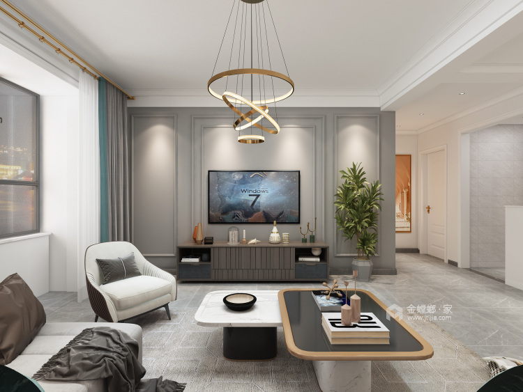 125平梧桐印象现代风格-三室单身主义-客厅效果图及设计说明