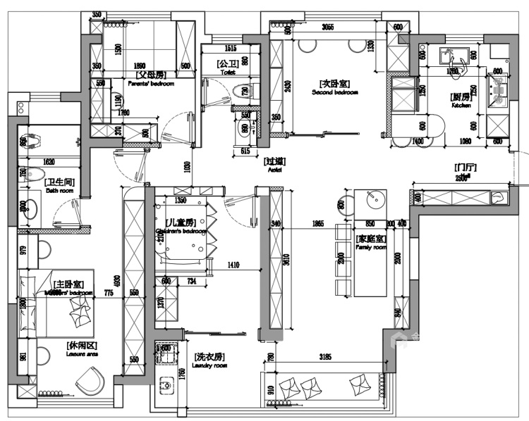 136平九龙仓上城现代风-打破陈规，打造一家6口的共享空间-平面设计图及设计说明