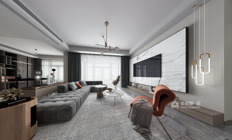 127平锦麟九里现代风格-跃层的纯粹的设计格调-客厅效果图及设计说明