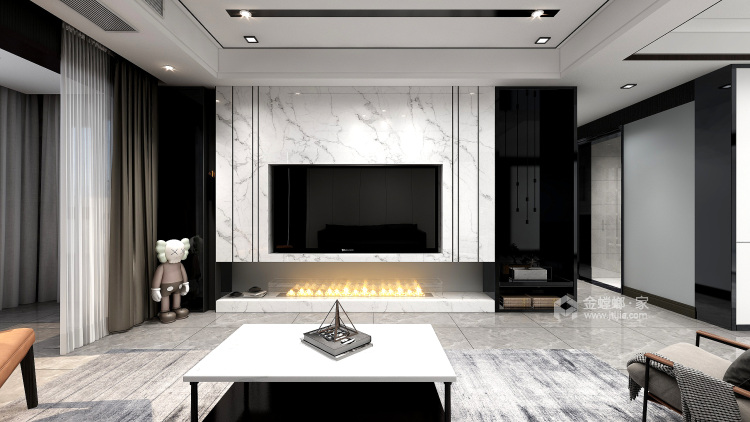 170平绿地商务城现代风格-黑白灰极简高级感雅居-客厅效果图及设计说明