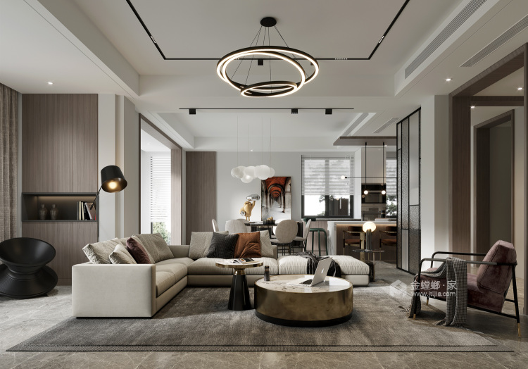 300平水月周庄高奢现代设计-演绎优雅生活范本-客厅效果图及设计说明