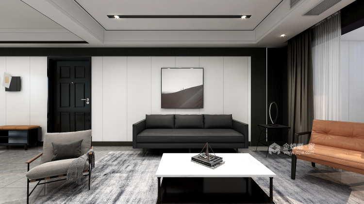 170平绿地商务城现代风格-黑白灰极简高级感雅居-客厅效果图及设计说明