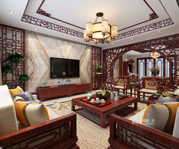 300平荣御蓝湾中式风格-餐厅效果图及设计说明