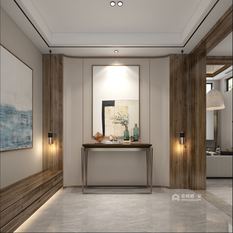 136平十里江南中式风格-温润木质，营造治愈而优雅的灵魂居所-客厅效果图及设计说明