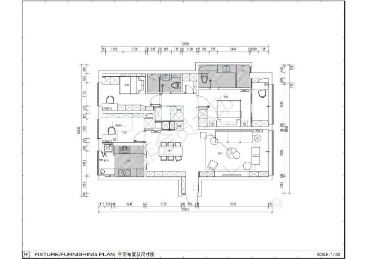 100平前滩华唐名邸现代风格-极简格调-平面设计图及设计说明