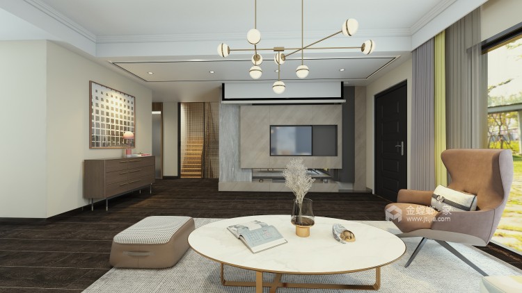 300平静安府现代风格-大气下叠家居设计-客厅效果图及设计说明