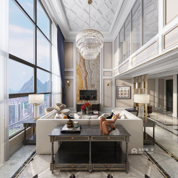 300平东湖林语美式风格-精致生活样板-客厅效果图及设计说明