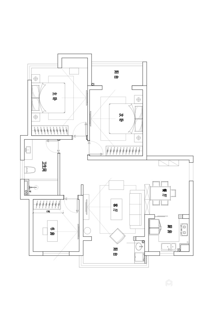 120平东璟家园欧式风格-新古典婚房-平面设计图及设计说明