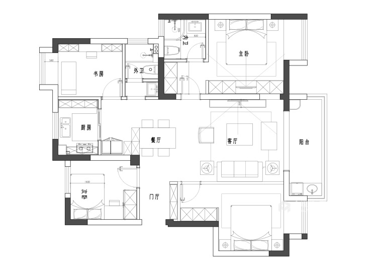 115平江南府现代风格-婚房-平面设计图及设计说明
