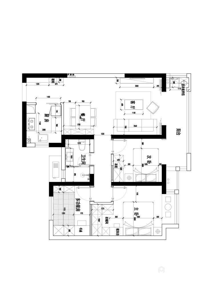 89平保利融侨时光印象欧式风格-新古典婚房案例-平面设计图及设计说明