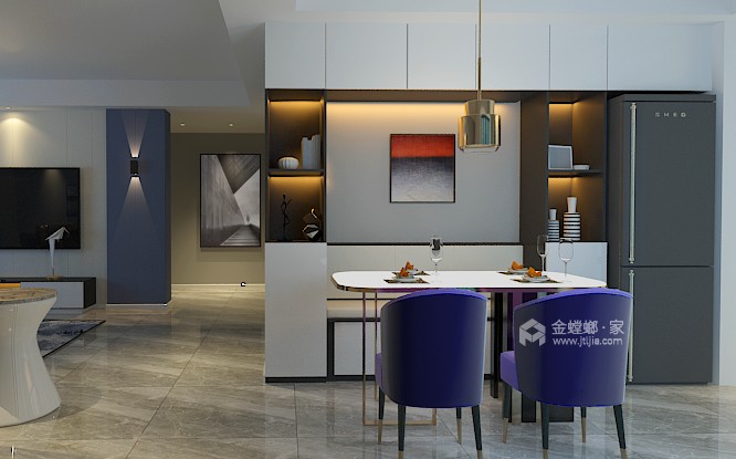 130平一城江山现代风格-极光蓝-餐厅效果图及设计说明