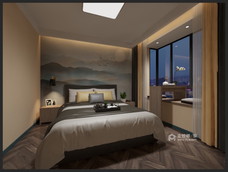 128平海河湾现代风格-雪地胡杨-卧室效果图及设计说明